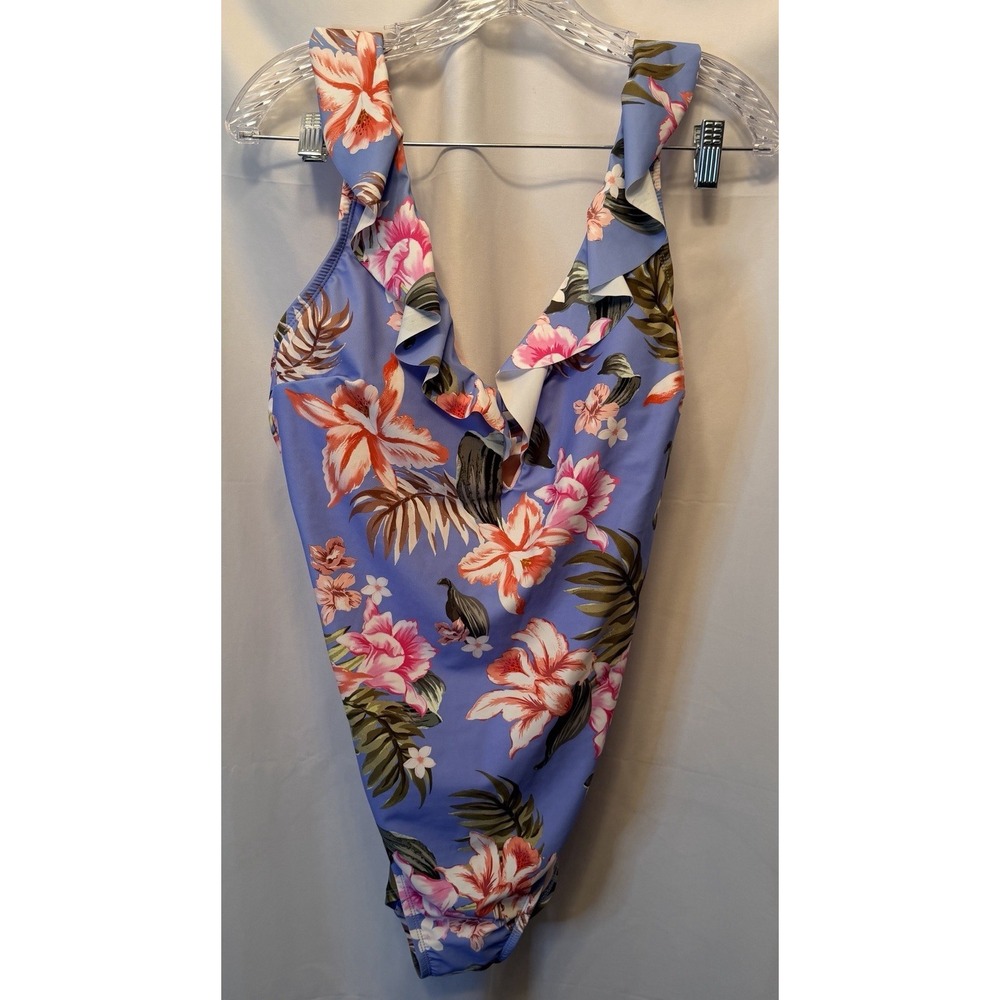 NWT Kona Sol Size XL‎ One Piece High Coverage Swimsuit Blue Pink Floral Ruffle